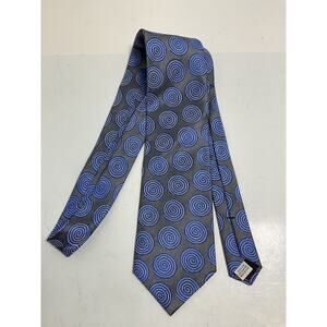 Tachi Taylor New York 56” Silk Tie Blue Spirals on Silver Purple Tipping